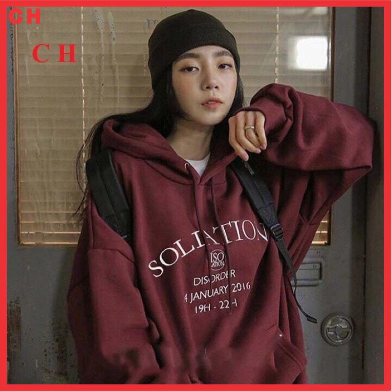 Áo Hoodie nỉ mũ đỏ Solia chất nỉ ngoại - Áo hodie thu đông nam nữ form rộng tay bồng dày dặn diện Tết freesize giá rẻ