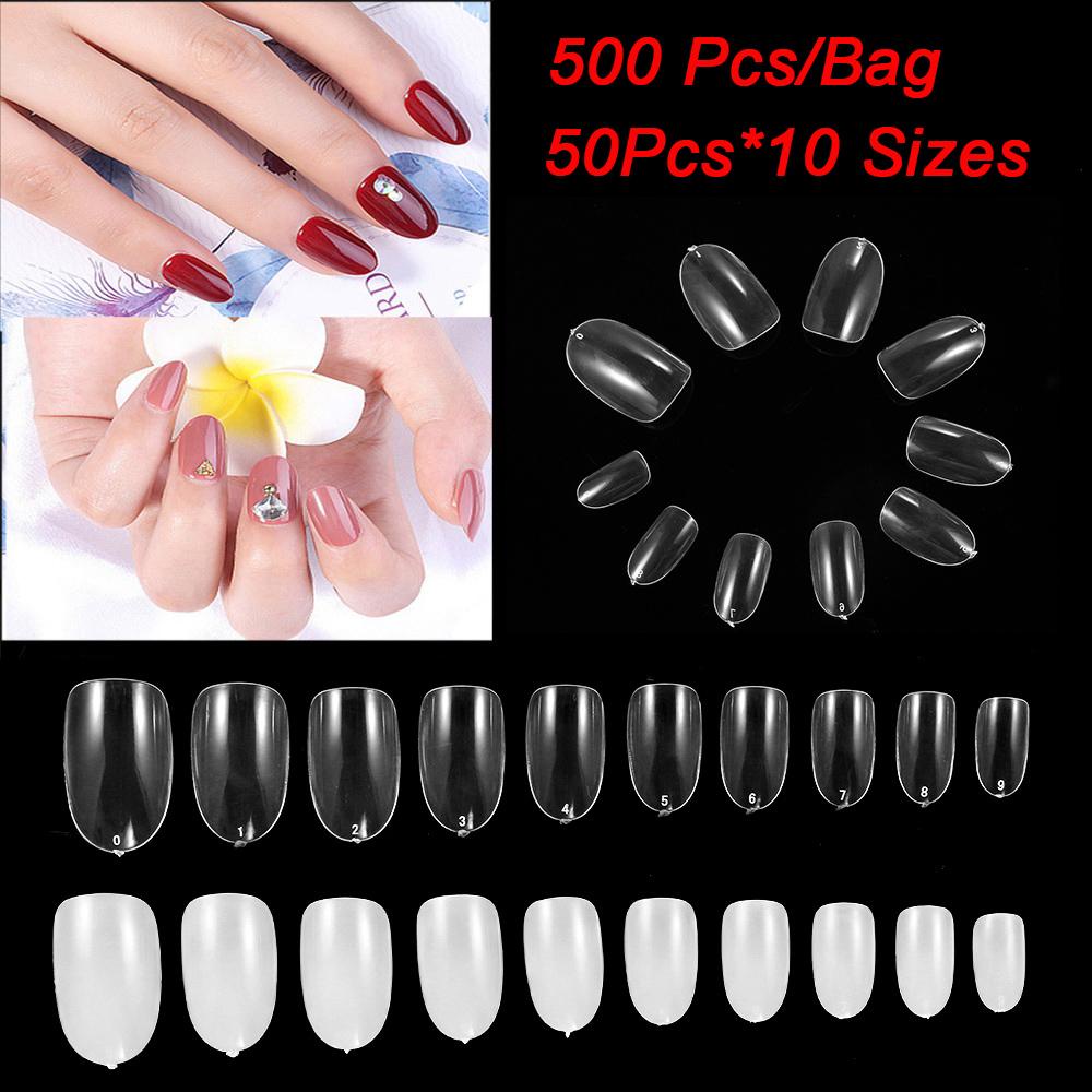 Set 500 Móng Tay Giả 10 Kích Cỡ Dáng Ngắn Phong Cách Pháp