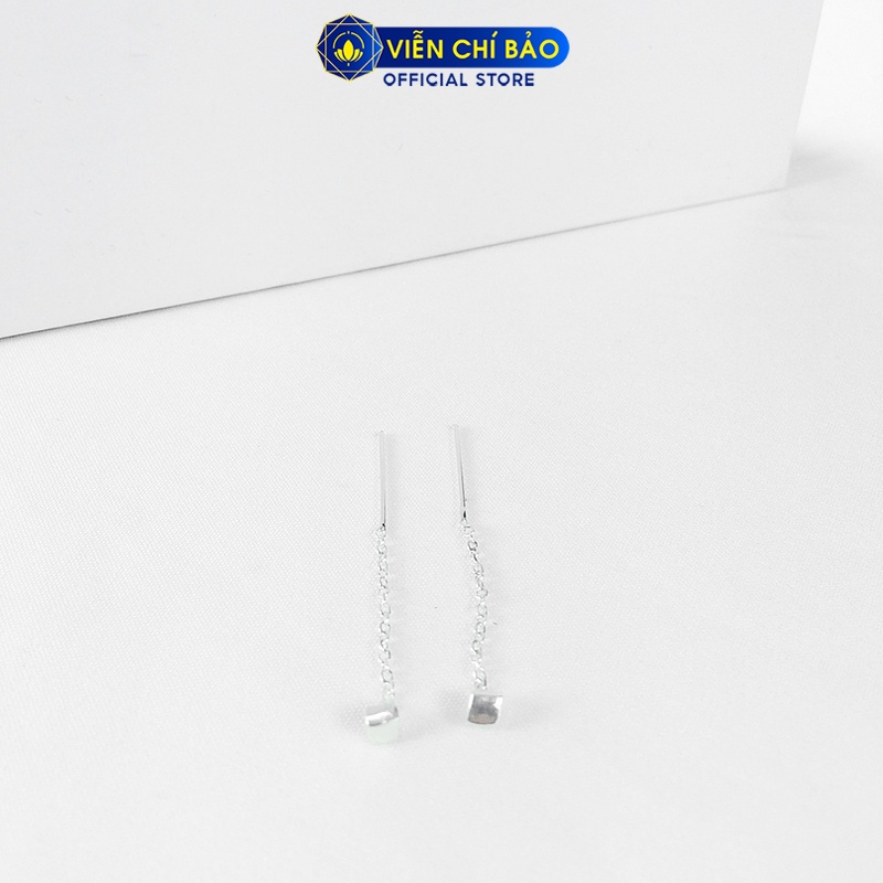 Bông tai bạc nữ Vuông dây xích dài chất liệu bạc 925 thời trang phụ kiện trang sức nữ Viễn Chí Bảo B400716X