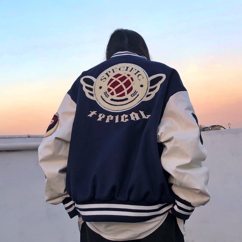 Áo Khoác Bóng Chày In Chữ Phong Cách Hip hop Thời Trang Cá Tính Dành Cho Cặp Đôi