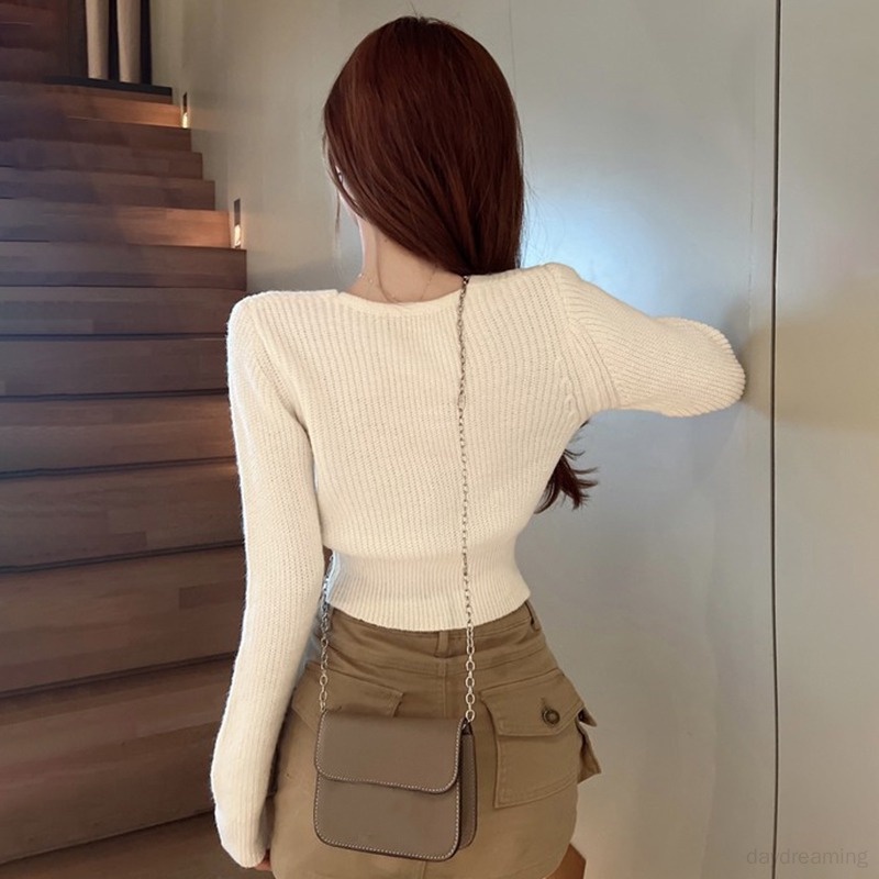 Áo Khoác Cardigan Dài Tay Cổ Vuông Màu Sắc Đơn Giản Thời Trang Hàn Quốc