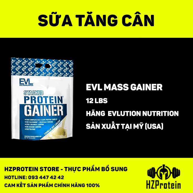 EVL STACK PROTEIN MASS GAINER - SỮA TĂNG CÂN CHẤT LƯỢNG, TĂNG CÂN NHANH VỊ NGON (12 LBS)