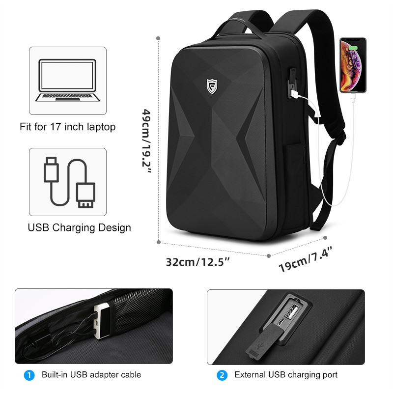 Fenruien 2021 new men's backpack fashion waterproof and anti-theft school business travel backpack (17.3 inch laptop)