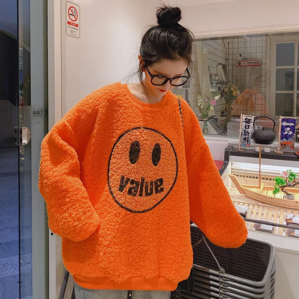 Áo Sweater Nhung Nữ Tay Dài Dáng Rộng Phong Cách Hàn Quốc
