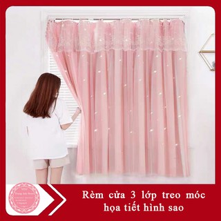 [TẶNG KÈM MÓC TREO + DÂY BUỘC] Rèm Cửa 3 Lớp Treo Móc Hoạ Tiết Sao