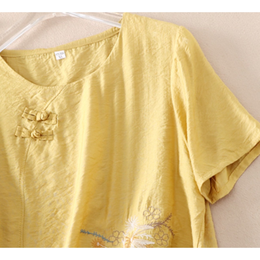 Áo Linen nữ dáng suông Thêu Họa tiết xinh