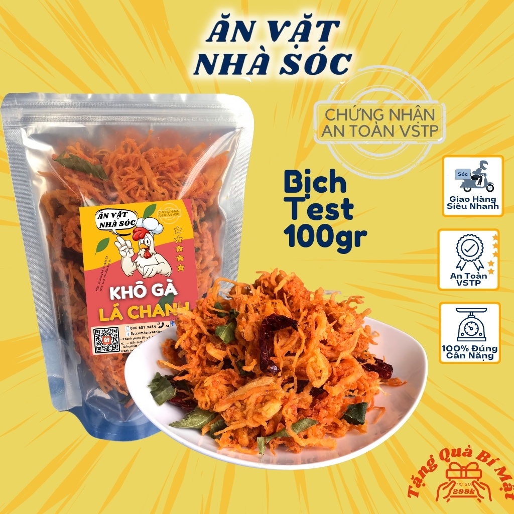 Khô Gà Lá Chanh 100Gr Ăn Vặt Nhà Sóc, Đồ Ăn Vặt Dùng Thử Ngon Bổ Rẻ