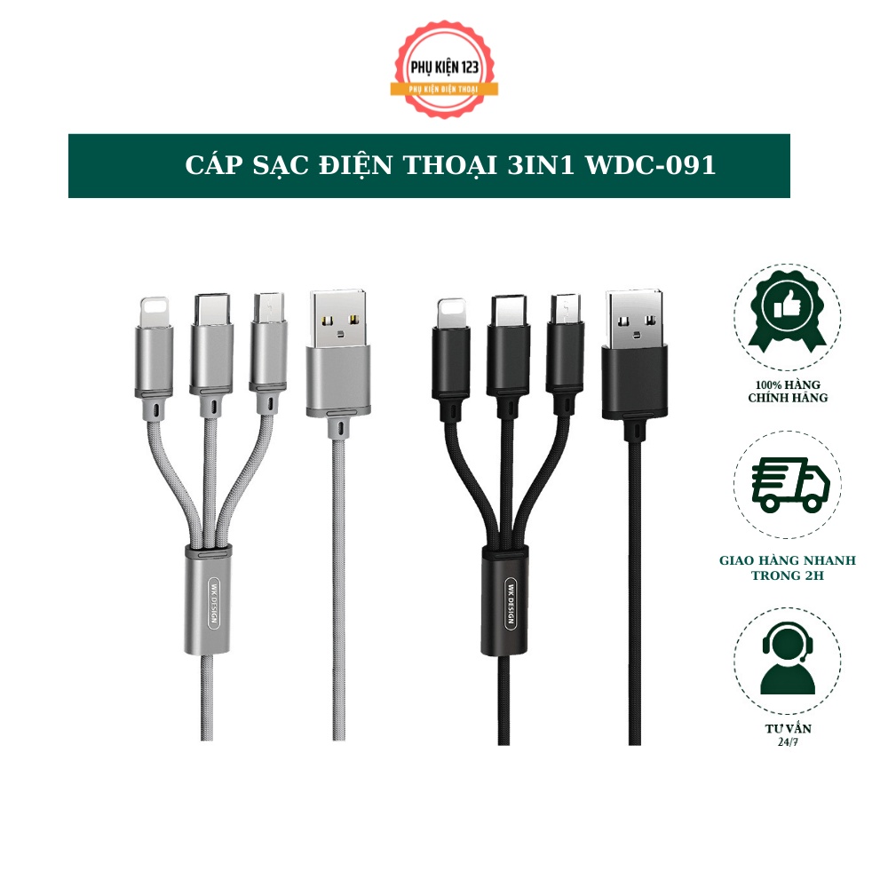 Dây Cáp Sạc 3In1 Đa Năng Wekome Wdc - 091 Dây Dù Cao Cấp Tương Thích Mọi Thiết Bị