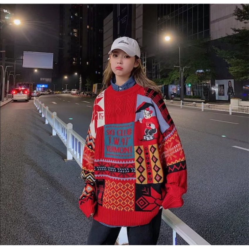 Áo Sweater Chui Đầu Thiết Kế Đơn Giản Phong Cách Giáng Sinh Hàn Quốc