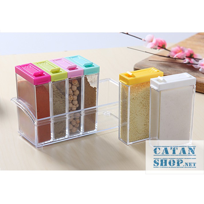 Khay, kệ đựng gia vị 6 ngăn có lỗ nhỏ trên nắp để rắc gia vị, Đồ dùng nhà bếp GD167-KGV-6N tiện dụng và an toàn | BigBuy360 - bigbuy360.vn