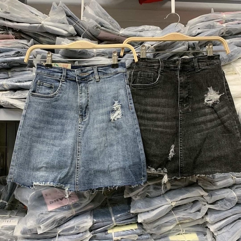 chân váy jean A co giãn tốt rách nhẹ hot, lưng cao, có quần trong (hình thật kèm video) | BigBuy360 - bigbuy360.vn