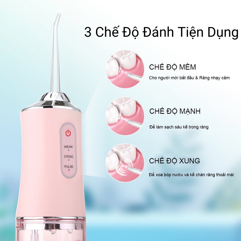 Tăm nước ORAL IRRIGATOR bản quốc tế tặng kèm 4 đầu tăm tiện lợi có 3 chế độ làm sạch