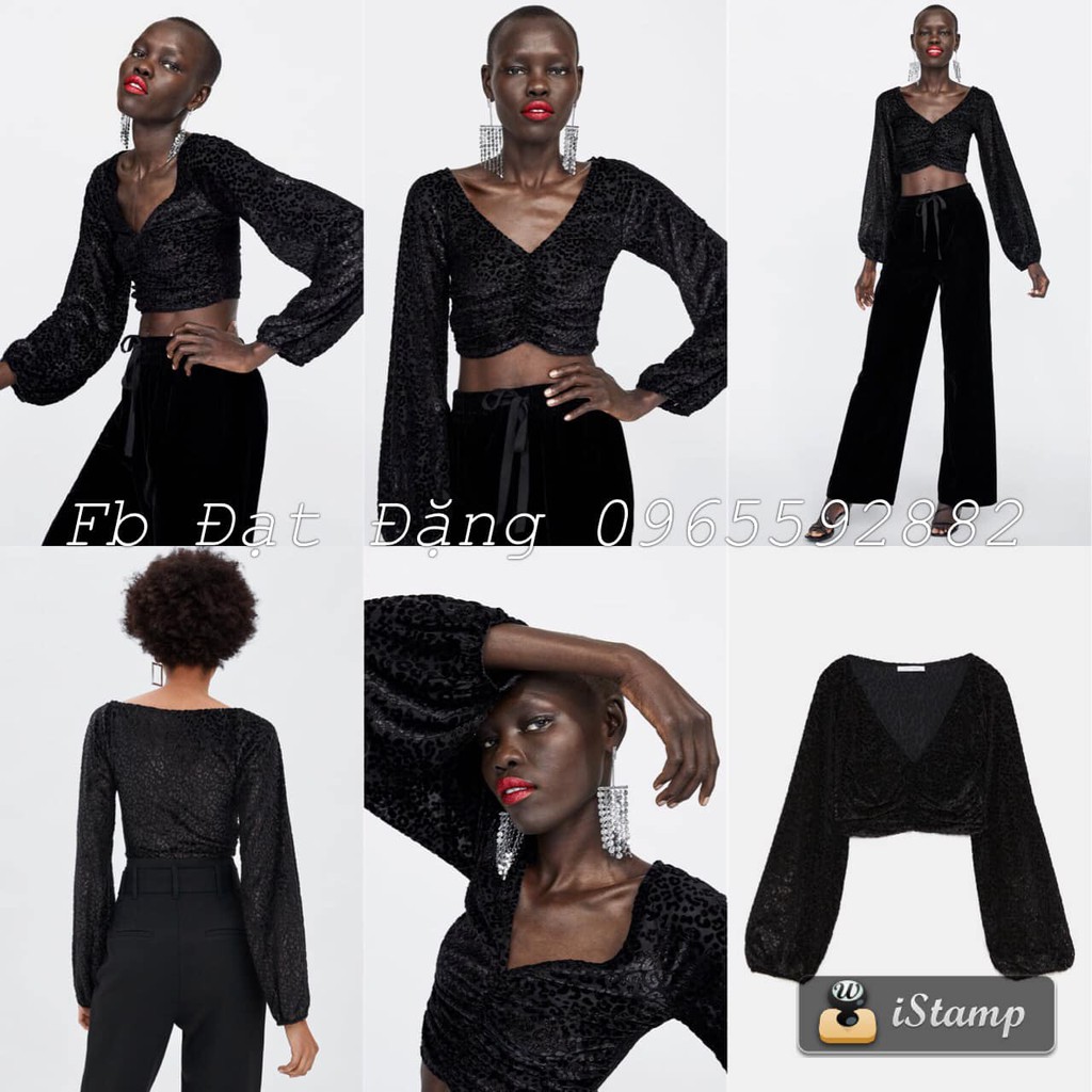 Áo croptop vải nhung burnout lấp lánh Zara size M (S nhỏ nhất)