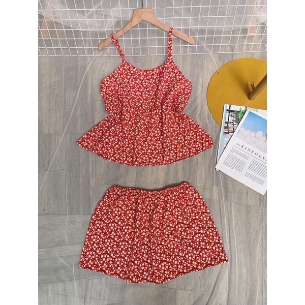 Bộ voan lụa 2 dây mặc nhà dễ thương