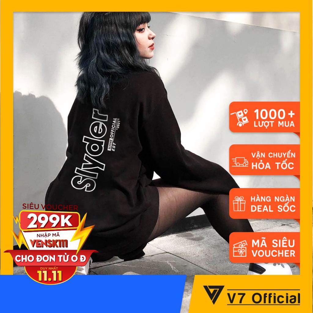 Áo nỉ Hoodie cổ tròn Slyder SS1-2 màu đen trắng nam nữ form rộng Unisex (N1)