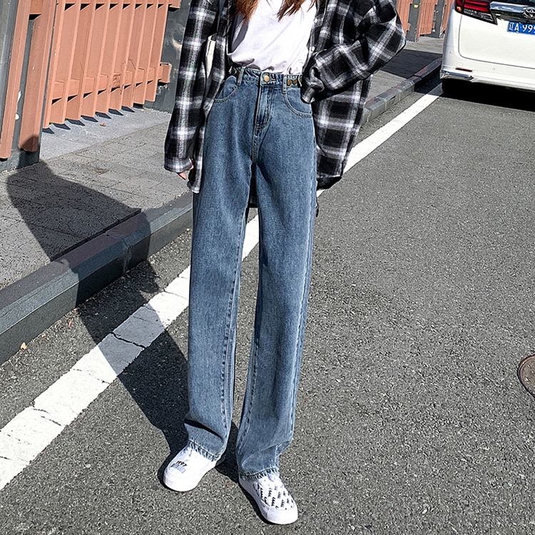 Quần Jeans Nữ Lưng Cao Ống Rộng Phong Cách Hàn Quốc Thời Trang