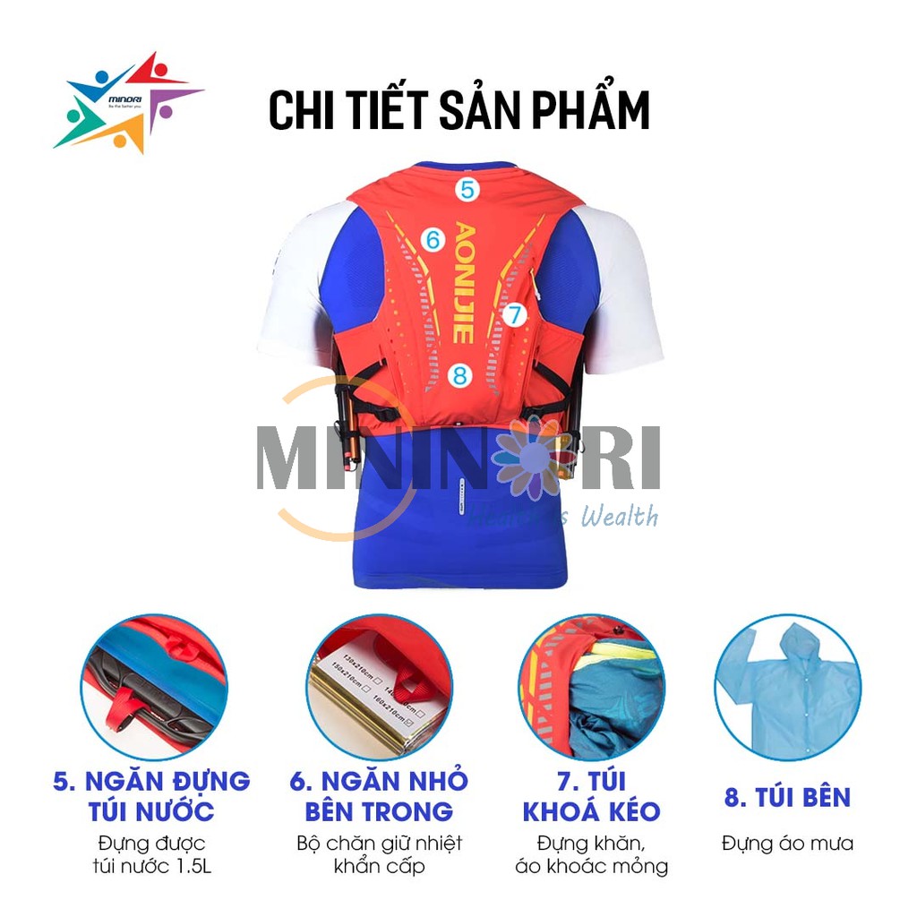 [Mã MINI20k hoàn 10% đơn 199K tối đa 20K xu]Balo Vest Nước Chạy Bộ, Chạy Trail Aonijie C958 - Siêu Thoáng Khí, Nhỏ Gon