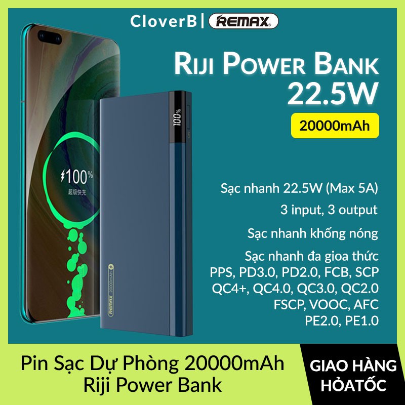 Pin Sạc Dự Phòng 20000mAh Remax Riji Power Bank RPP-10 Sạc Nhanh Không Nóng, Hỗ Trợ QC3.0, PD3.0, Lõi Pin Polyme