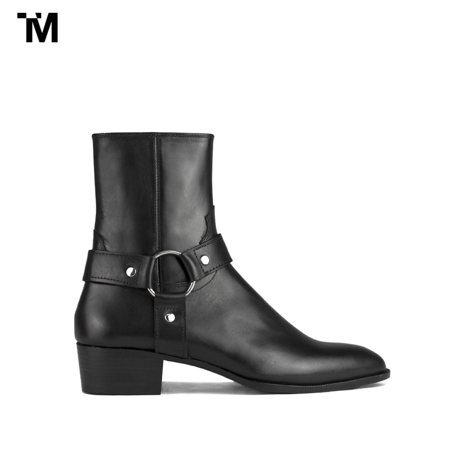 GIÀY BOOTS NAM TARMOR MÀU ĐEN  BLACK LEATHER HARNESS BOOTS