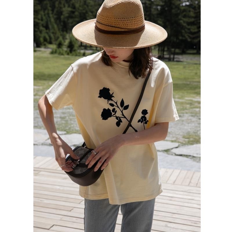 Áo Thun Ngắn Tay Cổ Tròn Dáng Rộng In Họa Tiết Hoa Hồng Thời Trang Mùa Hè Cho Nữ