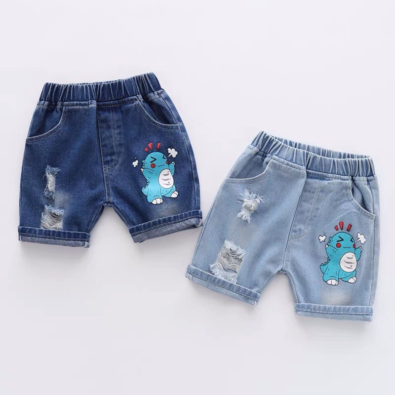 Quần jean cho bé trai,Quần bò mềm dáng lửng In hình Khủng Long cho bé trai 10-25kg KidsHouse