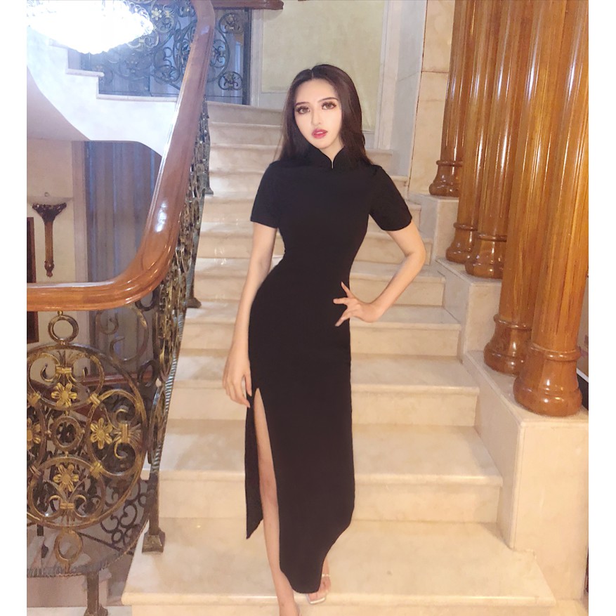 Sườn xám dài basic (ảnh thật)