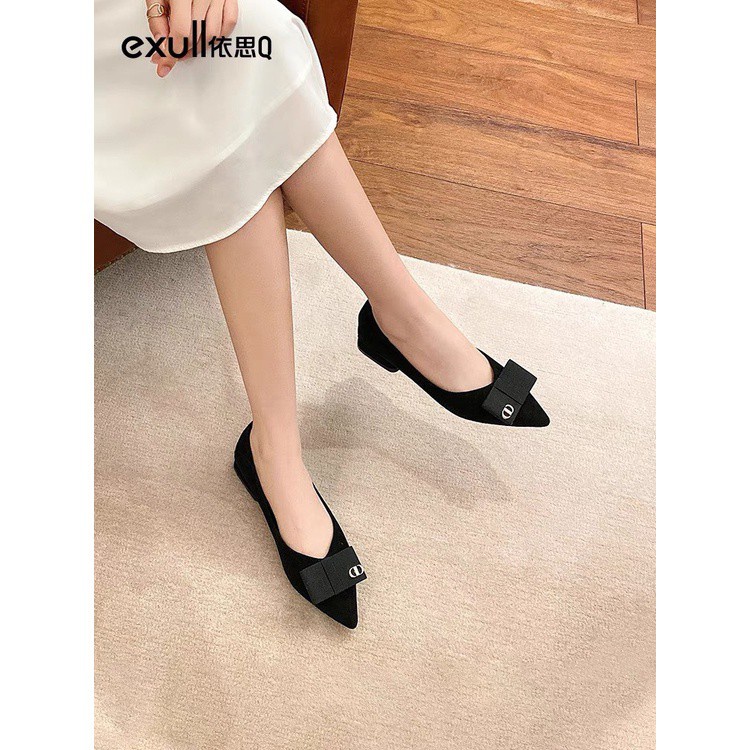 Giày Búp Bê 3 Phân Da Lộn Phối Nơ | HQ Store