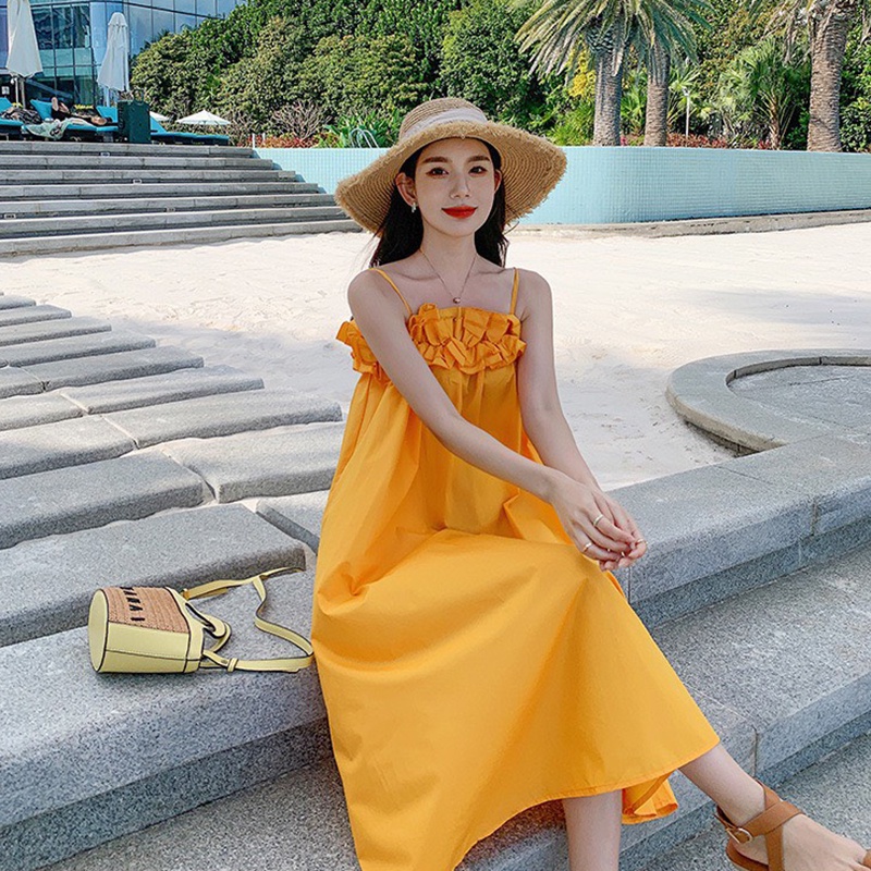 Váy 2 dây maxi đi biển đầm maxi dáng dài bèo chun ngực điệu đà HV150, váy suông dài qua gối đi du lịch đi chơi | BigBuy360 - bigbuy360.vn