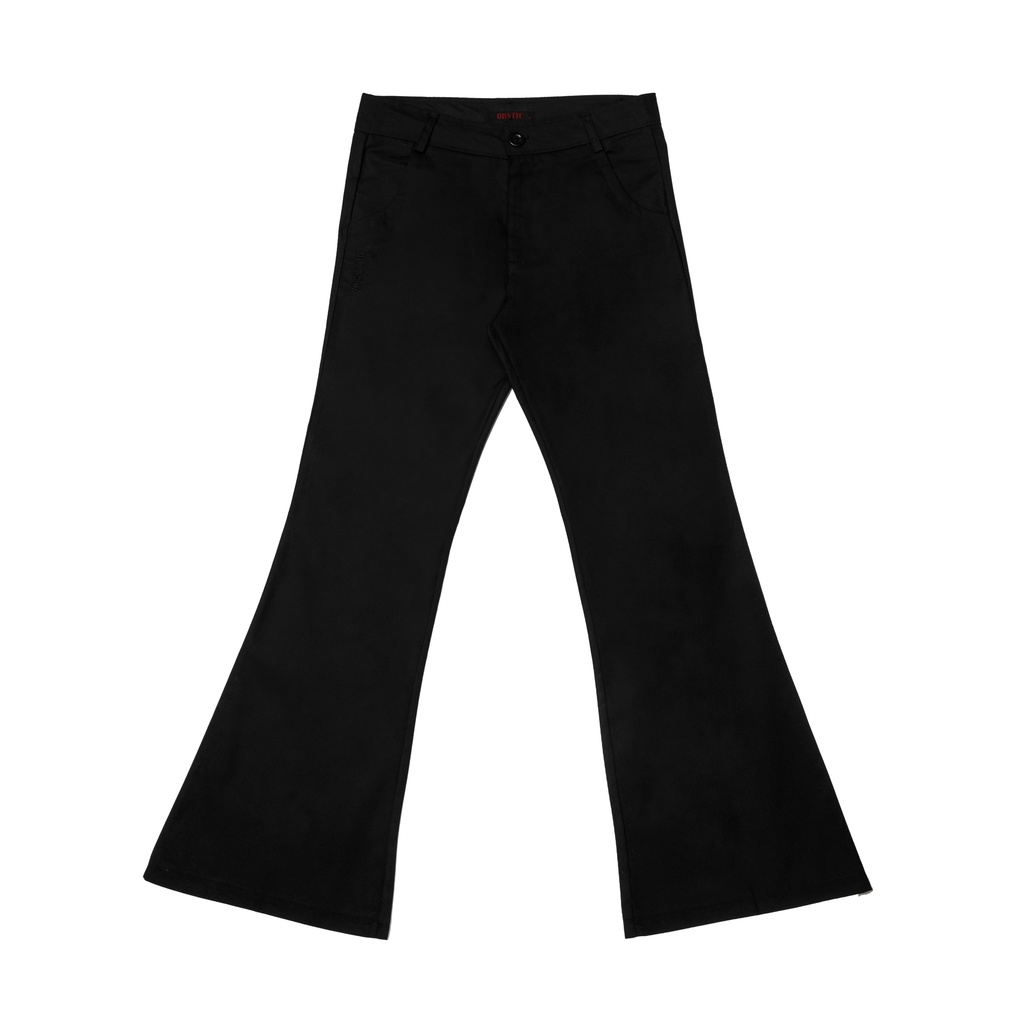 Quần ống loe kaki đen trơn "OBSTIC LOVE" - flare pants thêu logo