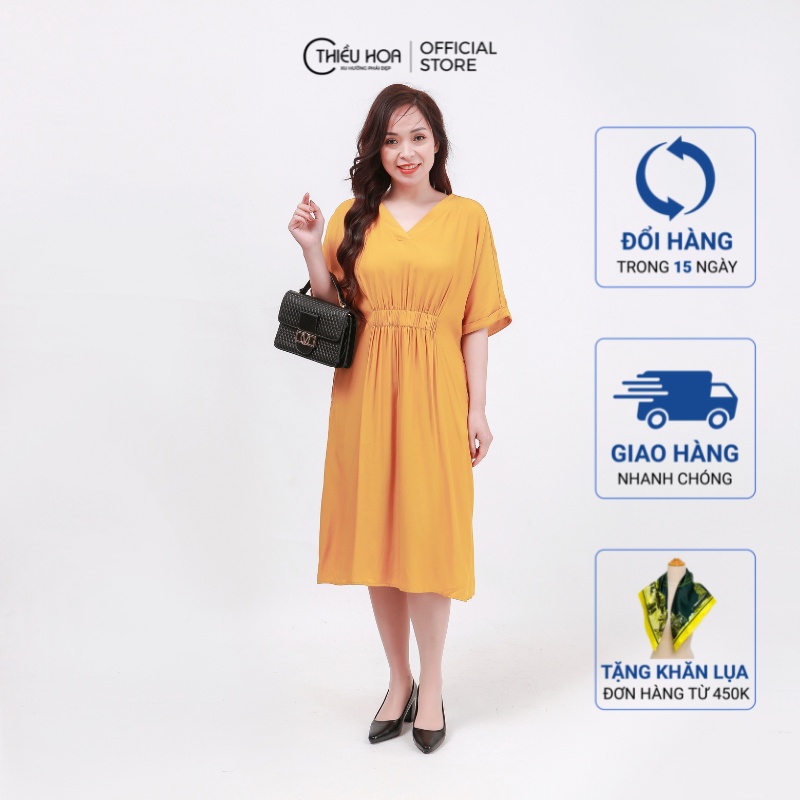 Đầm công sở trung niên Chất Kate Lụa Mềm mịn, thiết kế bo eo nhẹ tôn dáng, thương hiệu Thiều Hoa Y970