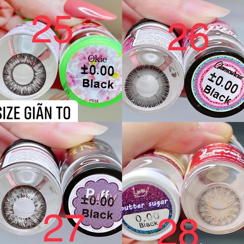 Các mẫu lens Đen_Black HOT size giãn to không độ. Kính giãn tròng đen (FREE SHIP)