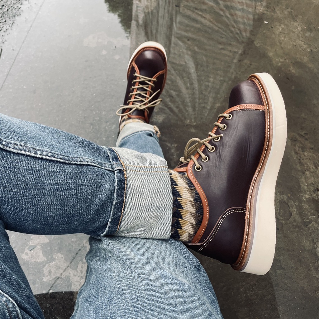 Giày da nam màu nâu REDWING COGNAC, giày da thật cổ thấp đế bánh mình tăng chiều cao TONKIN