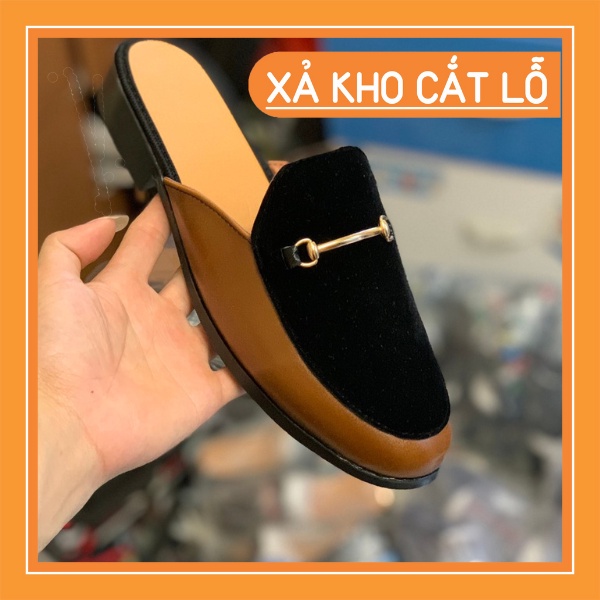 Giày sục nam da nâu kết hợp da nỉ