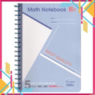 Sổ KLONG Caro Math Notebook lò xo kép B5 bìa nhựa 200tr 72,4g fo kem; MS: 299,