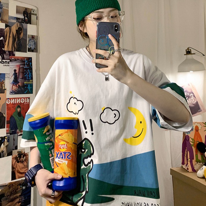 Áo thun tay ngắn in hình trẻ trung phong cách hàn quốc cho cặp đôi