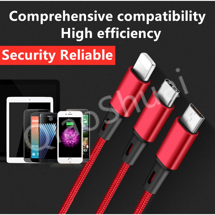 Dây cáp sạc truyền dữ liệu 3 trong 1 lightning USB Micro USB cho Type-C Android Iphone 