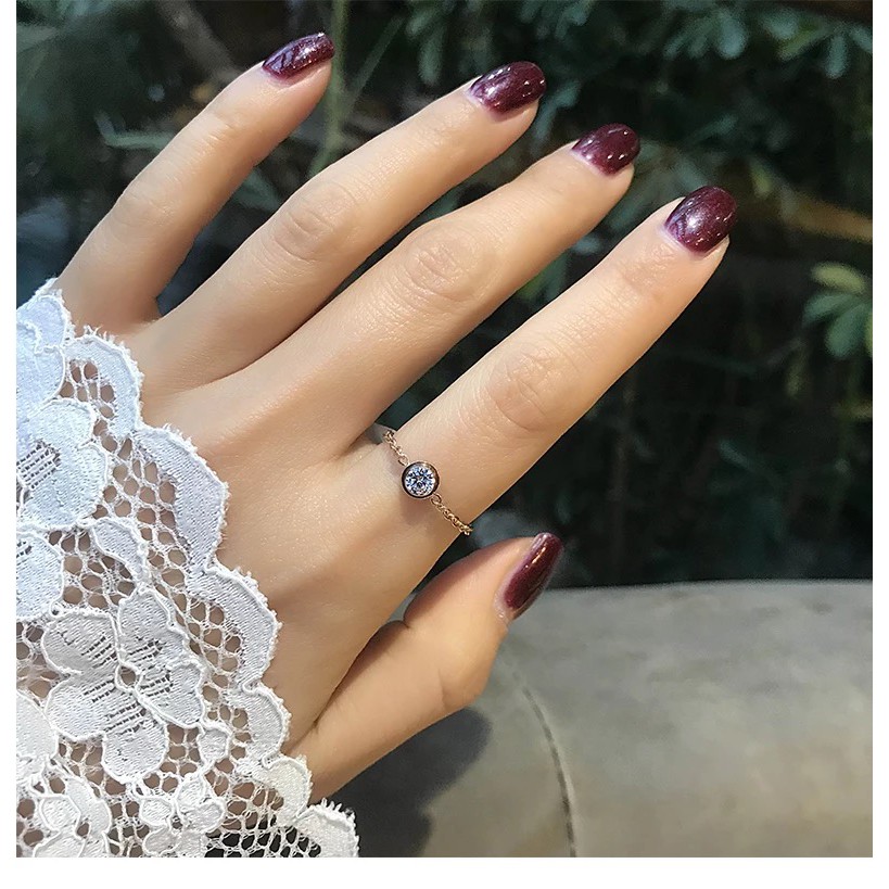 Nhẫn titan mạ vàng hồng 18k đính đá zircon lấp lánh phong cách Hàn Quốc Nhật Bản