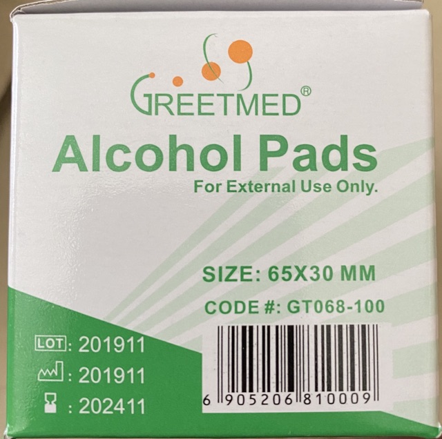 AlCOHOL PAD GREETMED 100 miếng - Bông tẩm cồn tiệt trùng