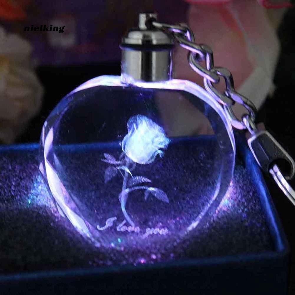 Móc treo chìa khóa hình trái tim phối đèn LED nhiều màu độc đáo thời trang cho các cặp đôi