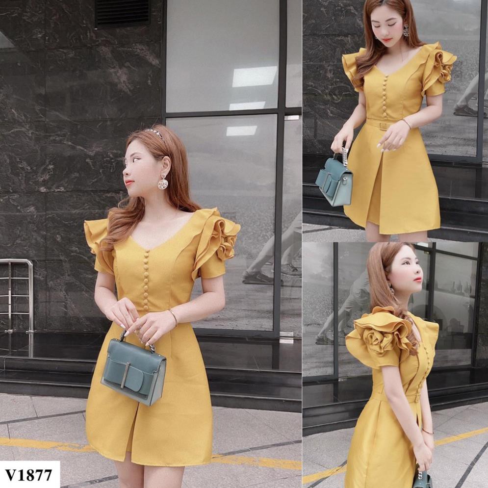 Váy xòe chữ A tay hoa cách điệu sang trọng V1877 chính hãng