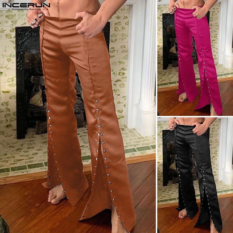 Quần dài INCERUN ống loe lưng cao phối nút thời trang dành cho nam