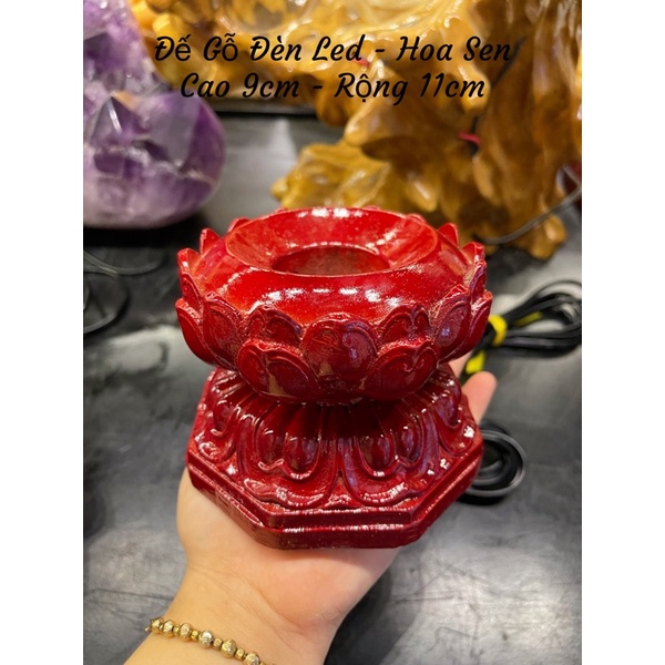 Đế Gỗ Đèn Led - Hoa Sen Bi Cầu Phong Thuỷ