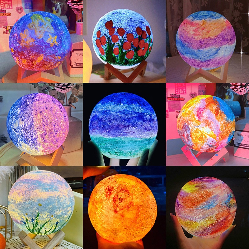 Đèn Ngủ Mặt Trăng 3D DIY Tự Trang Trí Siêu Cute Độc Đáo Nhiều Công Dụng