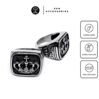 Nhẫn signet hoạ tiết vương miện titan bản vuông Mã N-02 - SUN ACCESSORIES