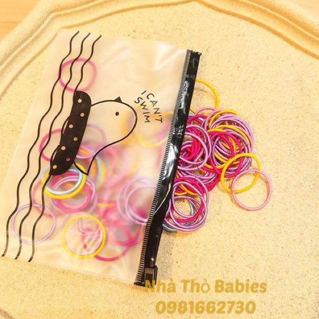 Set 100 Dây Buộc Tóc Kèm Túi Zip