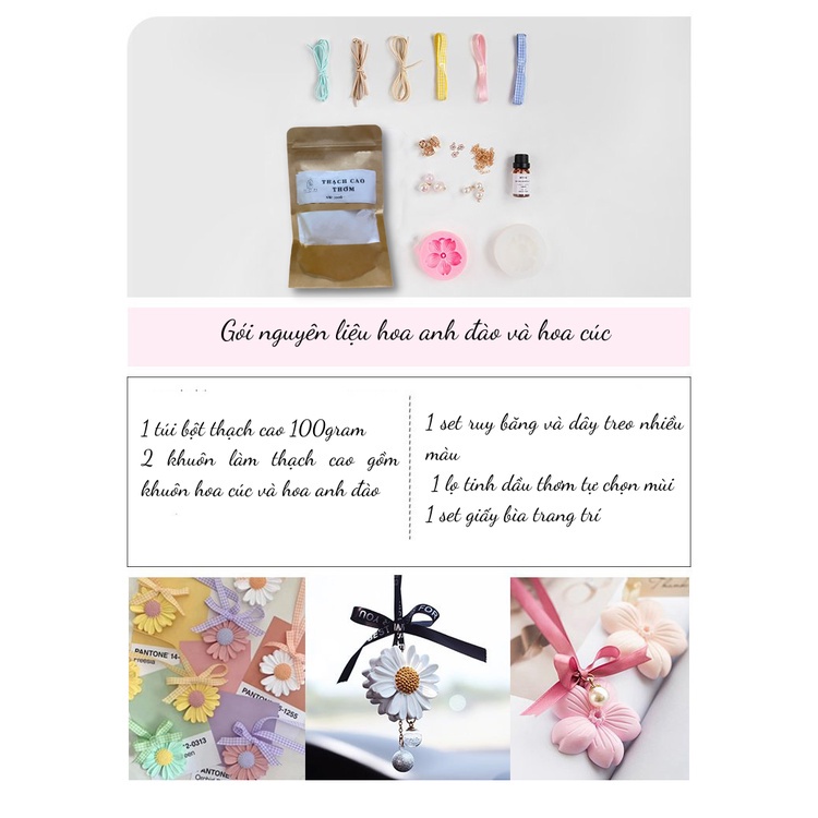 Bộ Kit Làm Sáp Thơm Treo Tinh Dầu Hoa Cúc/ Hoa Anh Đào Sakura Quà Tăngj Handmade DIY
