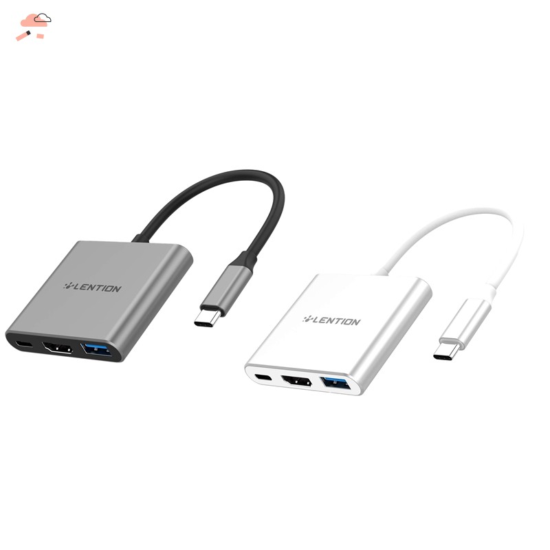 Hub chuyển đổi LENTION C14 3 trong 1 từ USB C 100W gồm cổng Type-C USB 3.0 và HDMI 4K cho ChromeBook