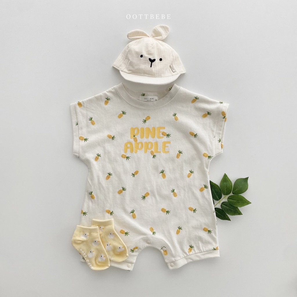 Bộ Áo Liền Quần 100% Cotton Tay Ngắn In Họa Tiết Trái Cây Dễ Thương Cho Bé Sơ Sinh