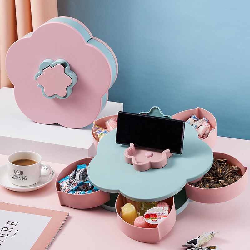 Khay đựng trái cây xoay được kèm giá đỡ điện thoại sáng tạo