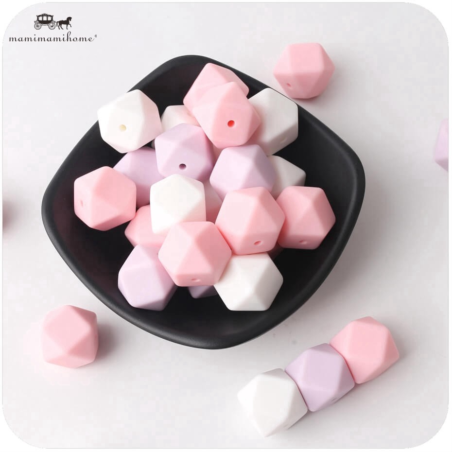 Set 20 hạt làm dây gắn gặm nướu và ti Mamimamihome nhiều màu làm từ silicon thủ công thoải mái dành cho bé 17mm